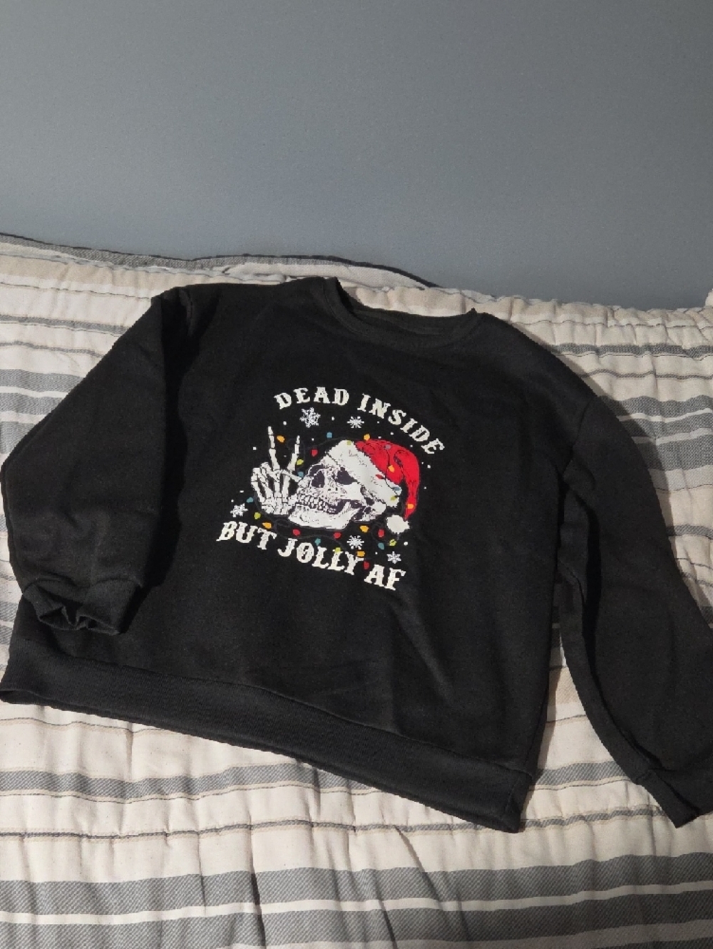 Black Graphic Crewneck Sweatshirt - "Dead Inside But Jolly AF"